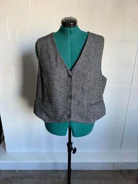 GAP Women's Gray Herringbone Tweed Cropped Vest XXL